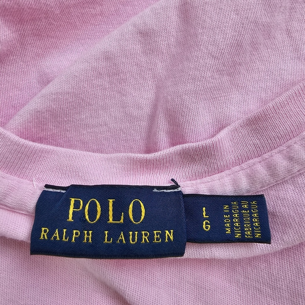 Polo Ralph Lauren T-Shirt Womens Large Pink V-Neck SS Cotton Blue Pony Top Tee - Picture 2 of 8